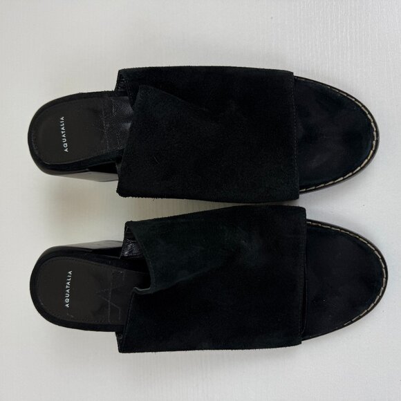 EUC Aquatalia Black Suede Leather Jayne Mules Heel Slides - Picture 8 of 13